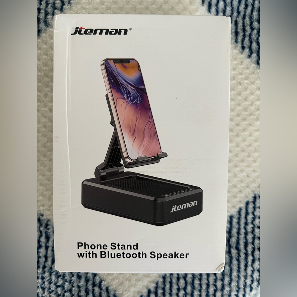JTEMAN Phone Stand with Bluetooth Speaker in Black
